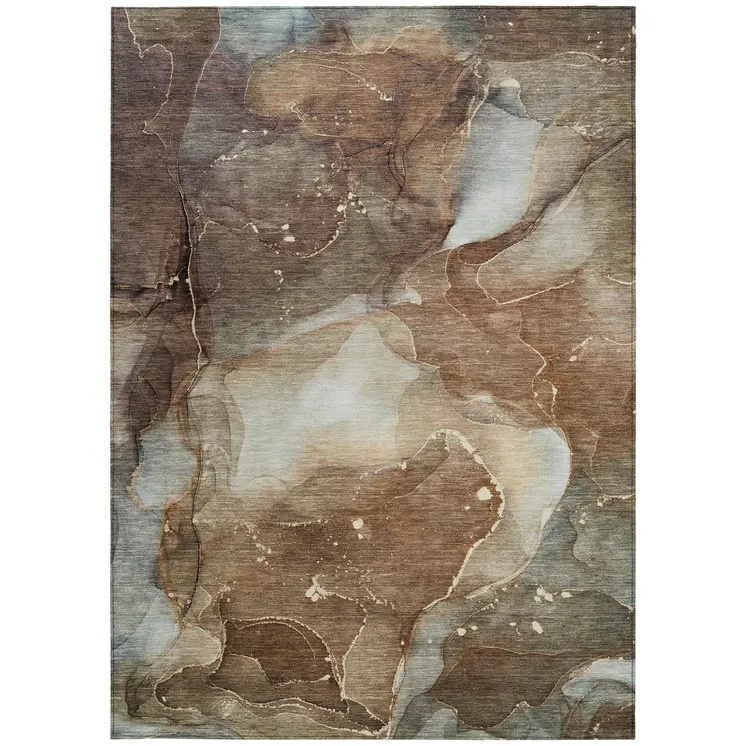 3' X 5' Brown Abstract Washable Non Skid Indoor Outdoor Area Rug