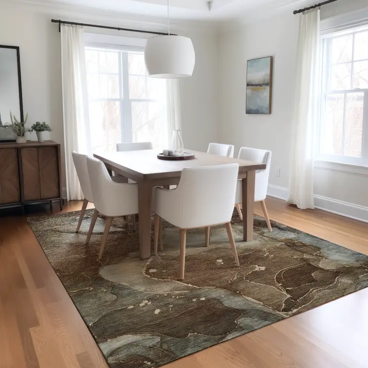 3' X 5' Brown Abstract Washable Non Skid Indoor Outdoor Area Rug