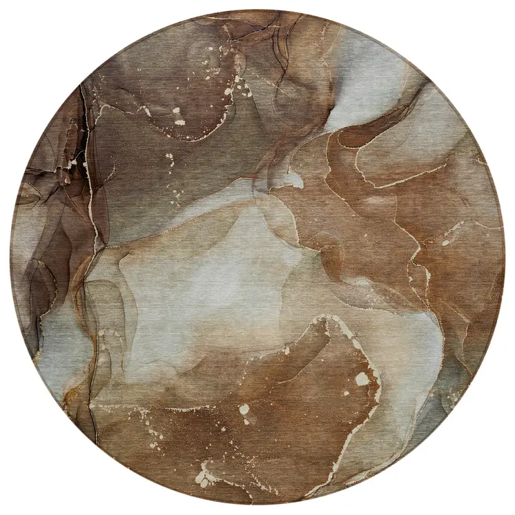 8' Round Brown Round Abstract Washable Non Skid Indoor Outdoor Area Rug