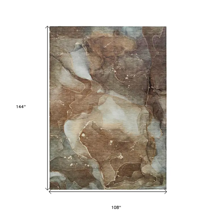 9' X 12' Brown Abstract Washable Non Skid Indoor Outdoor Area Rug