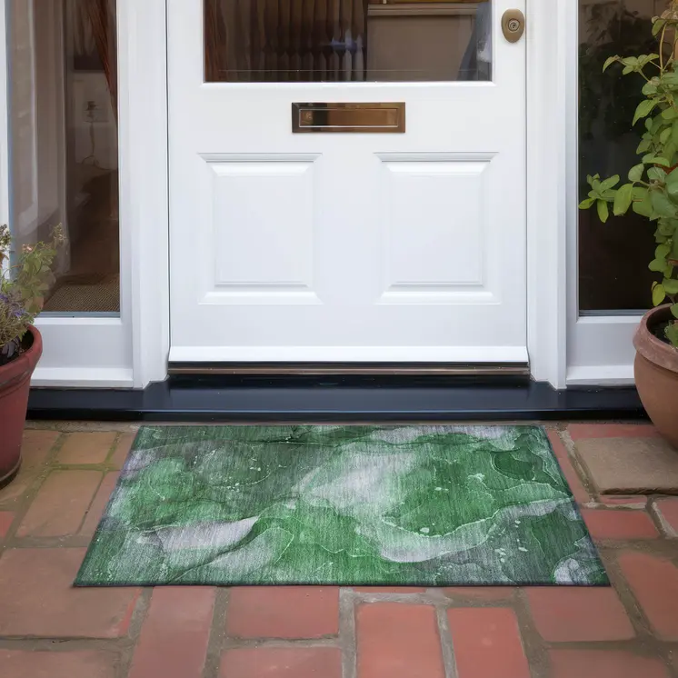2' X 3' Emerald Abstract Washable Non Skid Indoor Outdoor Area Rug
