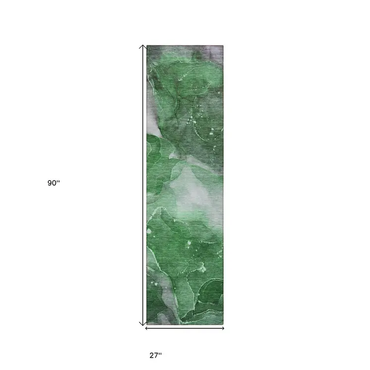 8' Runner Emerald Abstract Washable Non Skid Indoor Outdoor Runner Rug