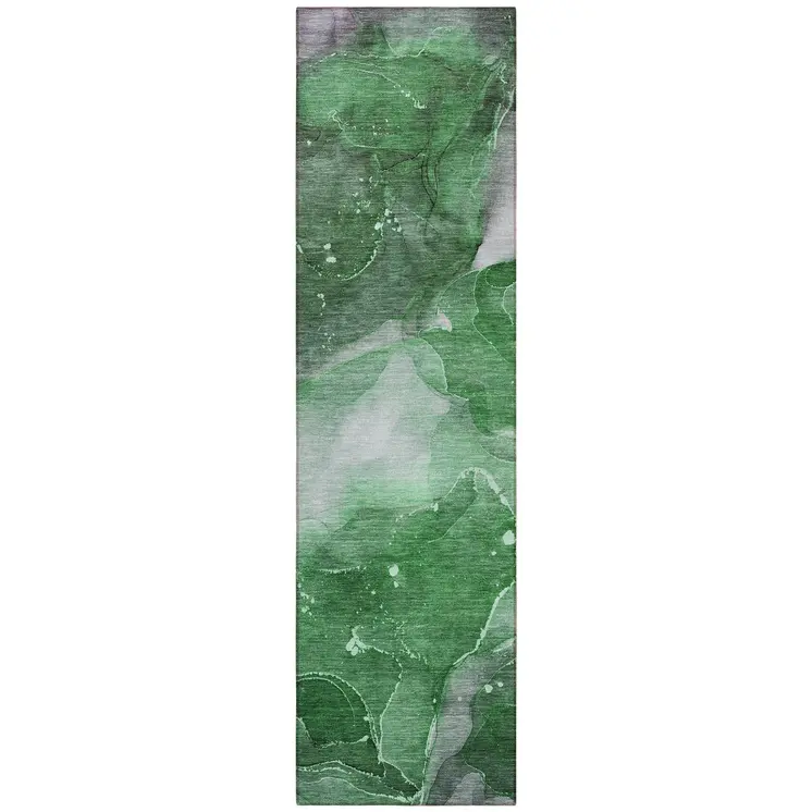 8' Runner Emerald Abstract Washable Non Skid Indoor Outdoor Runner Rug