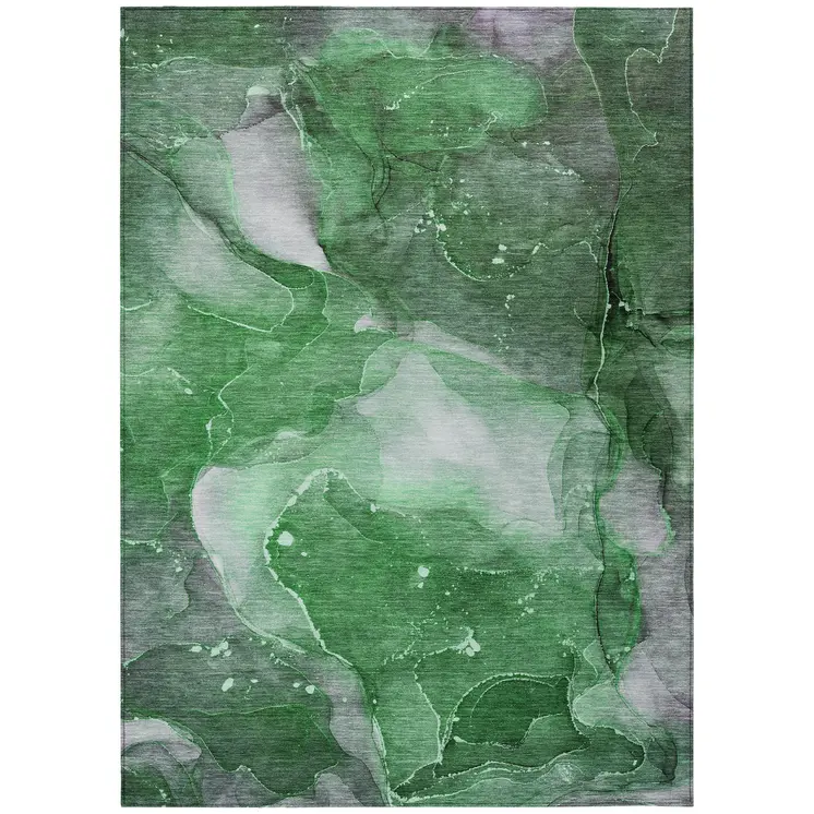8' X 10' Emerald Abstract Washable Non Skid Indoor Outdoor Area Rug