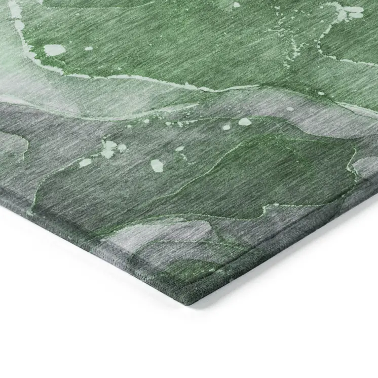 9' X 12' Emerald Abstract Washable Non Skid Indoor Outdoor Area Rug