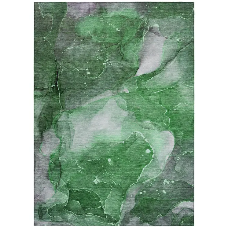 10' X 14' Emerald Abstract Washable Non Skid Indoor Outdoor Area Rug