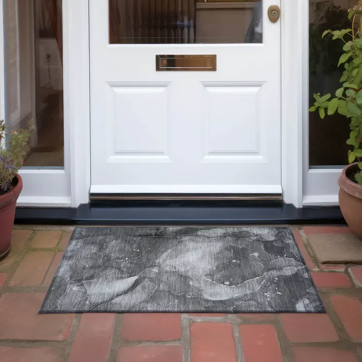 2' X 3' Gray Abstract Washable Non Skid Indoor Outdoor Area Rug
