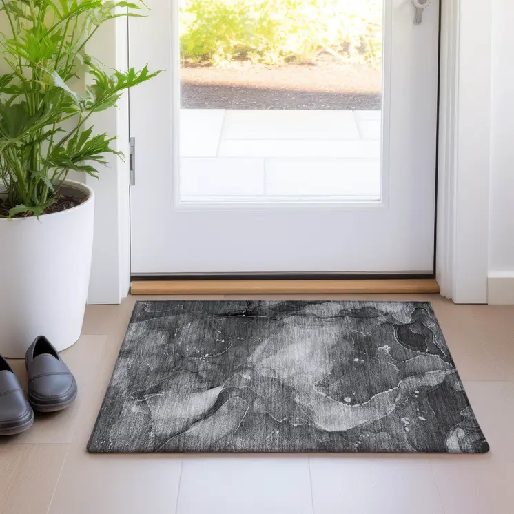 2' X 3' Gray Abstract Washable Non Skid Indoor Outdoor Area Rug
