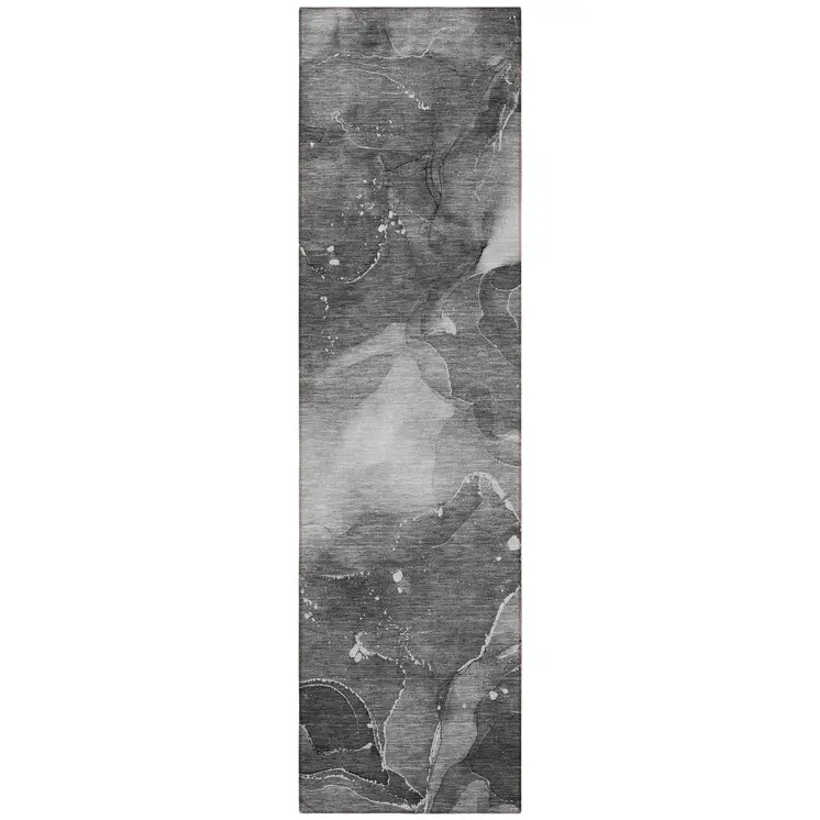 8' Runner Gray Abstract Washable Non Skid Indoor Outdoor Runner Rug