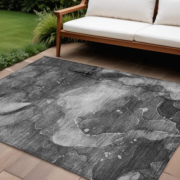 8' X 10' Gray Abstract Washable Non Skid Indoor Outdoor Area Rug
