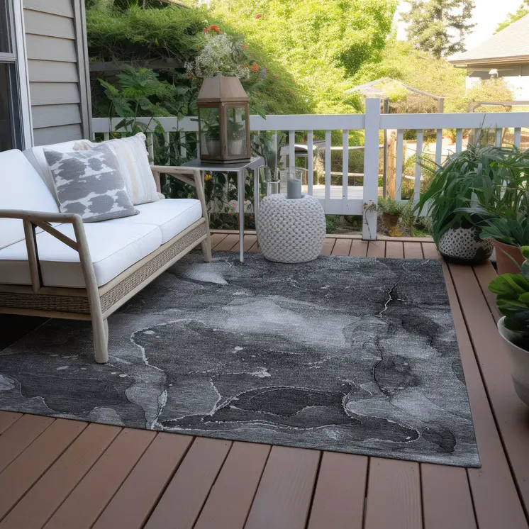 10' X 14' Gray Abstract Washable Non Skid Indoor Outdoor Area Rug