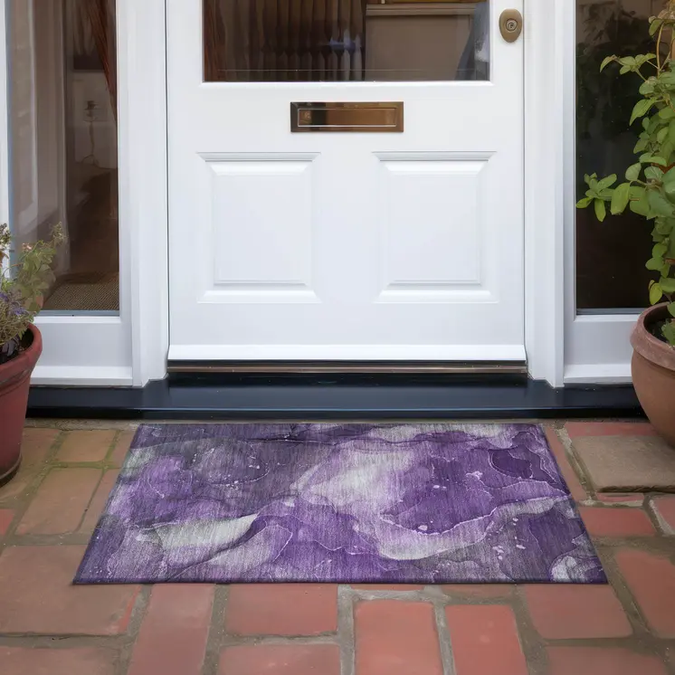 2' X 3' Purple Abstract Washable Non Skid Indoor Outdoor Area Rug