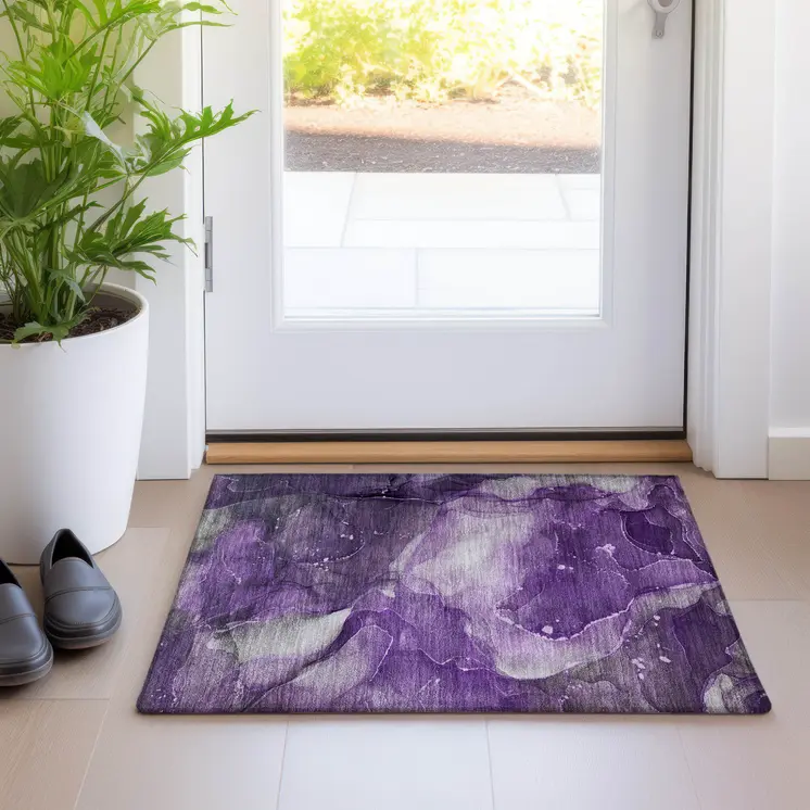 2' X 3' Purple Abstract Washable Non Skid Indoor Outdoor Area Rug
