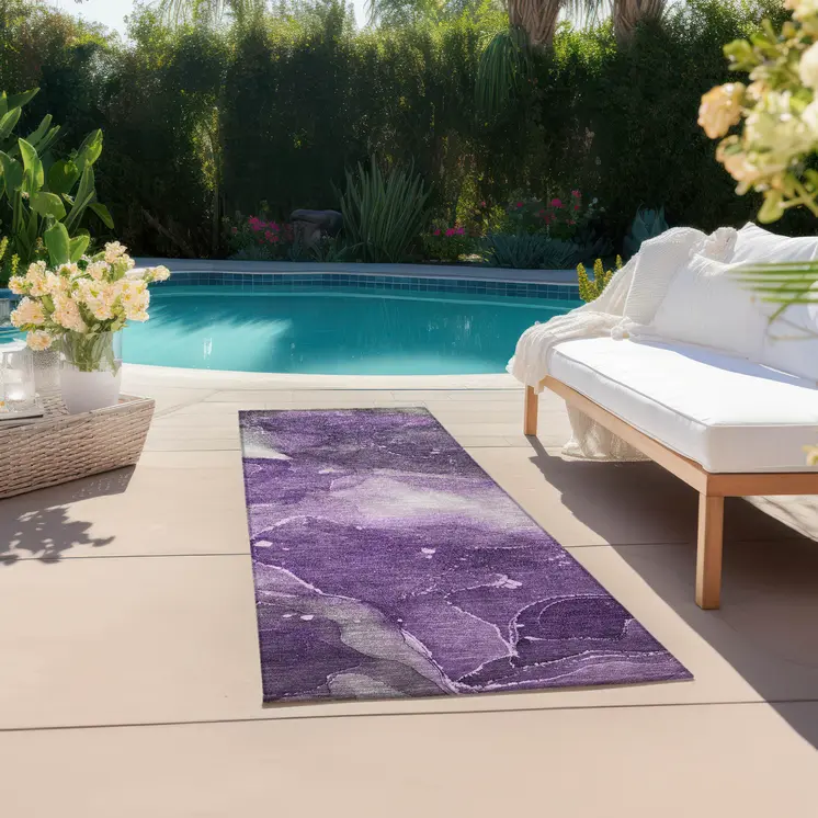8' Runner Purple Abstract Washable Non Skid Indoor Outdoor Runner Rug