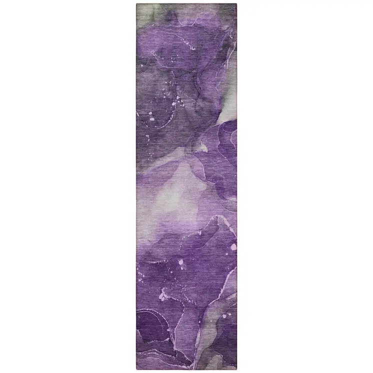 8' Runner Purple Abstract Washable Non Skid Indoor Outdoor Runner Rug