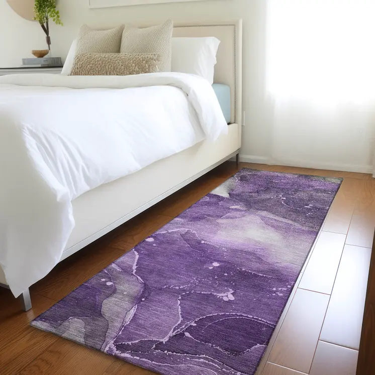 8' Runner Purple Abstract Washable Non Skid Indoor Outdoor Runner Rug