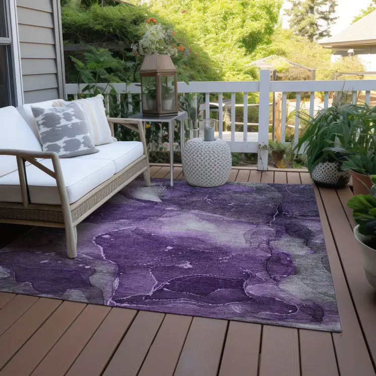 5' X 8' Purple Abstract Washable Non Skid Indoor Outdoor Area Rug