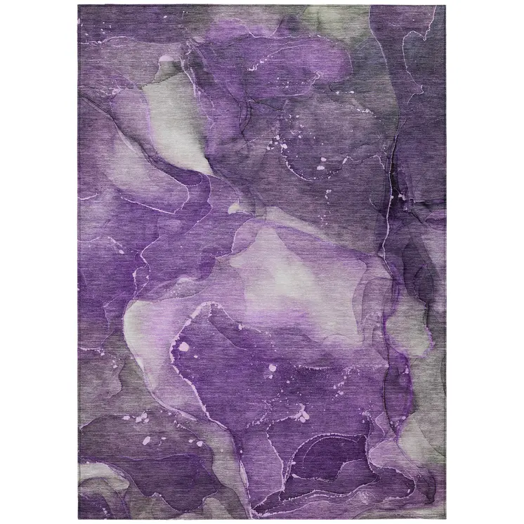 5' X 8' Purple Abstract Washable Non Skid Indoor Outdoor Area Rug