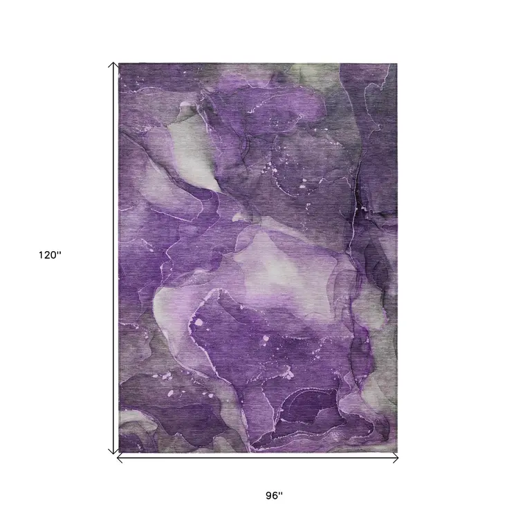 8' X 10' Purple Abstract Washable Non Skid Indoor Outdoor Area Rug