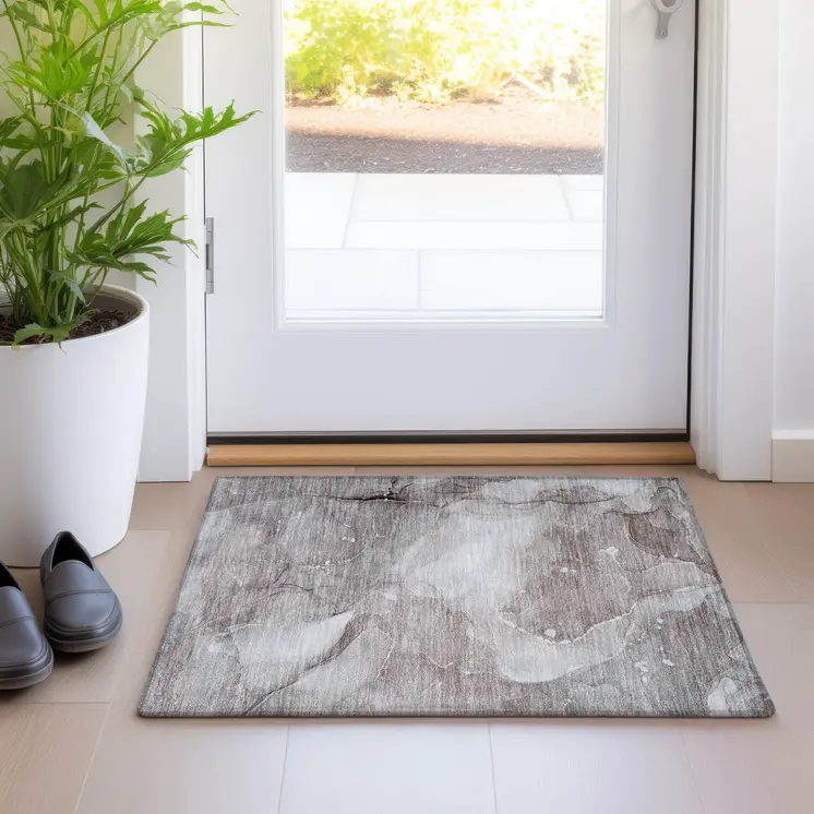 2' X 3' Taupe Abstract Washable Non Skid Indoor Outdoor Area Rug