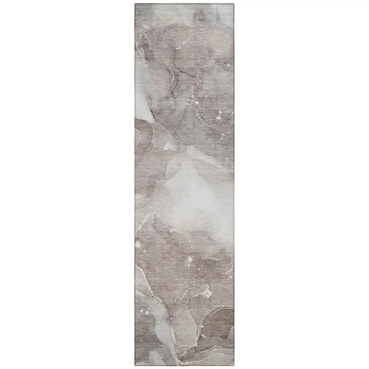 8' Runner Taupe Abstract Washable Non Skid Indoor Outdoor Runner Rug