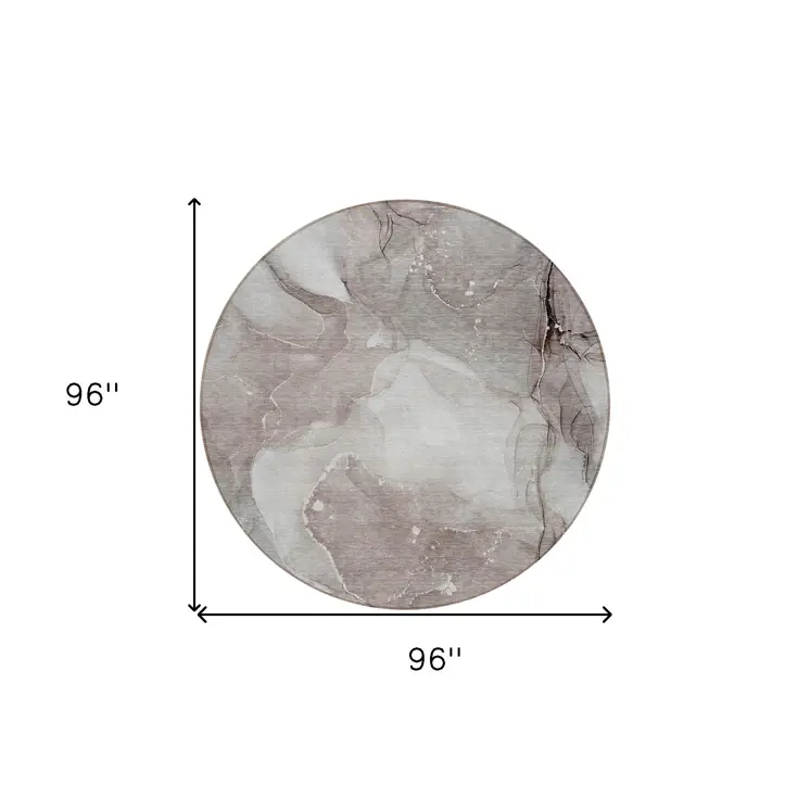8' Round Taupe Round Abstract Washable Non Skid Indoor Outdoor Area Rug