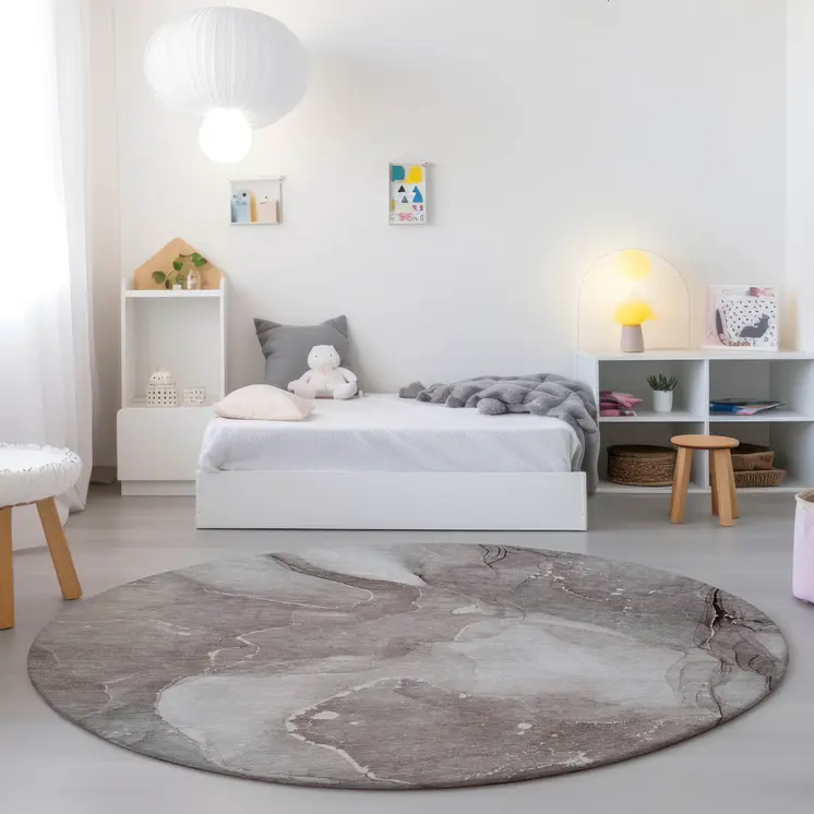 8' Round Taupe Round Abstract Washable Non Skid Indoor Outdoor Area Rug