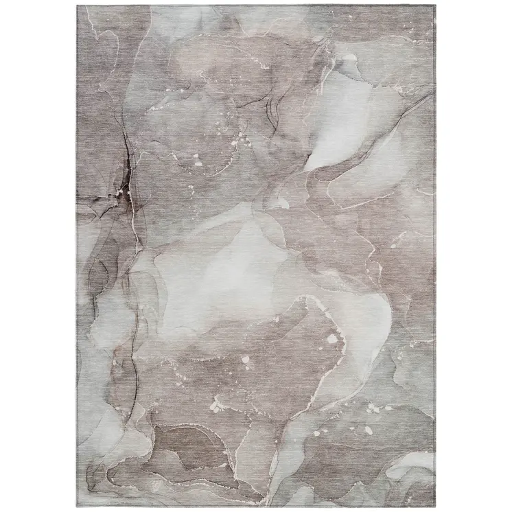 8' X 10' Taupe Abstract Washable Non Skid Indoor Outdoor Area Rug