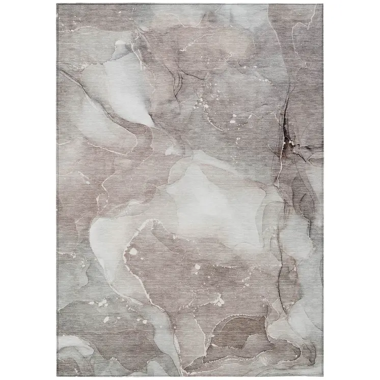 8' X 10' Taupe Abstract Washable Non Skid Indoor Outdoor Area Rug