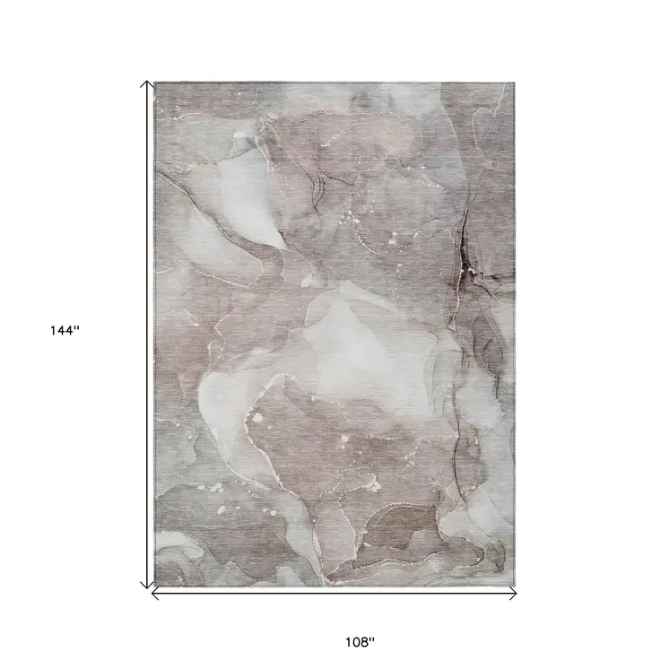 9' X 12' Taupe Abstract Washable Indoor Outdoor Area Rug