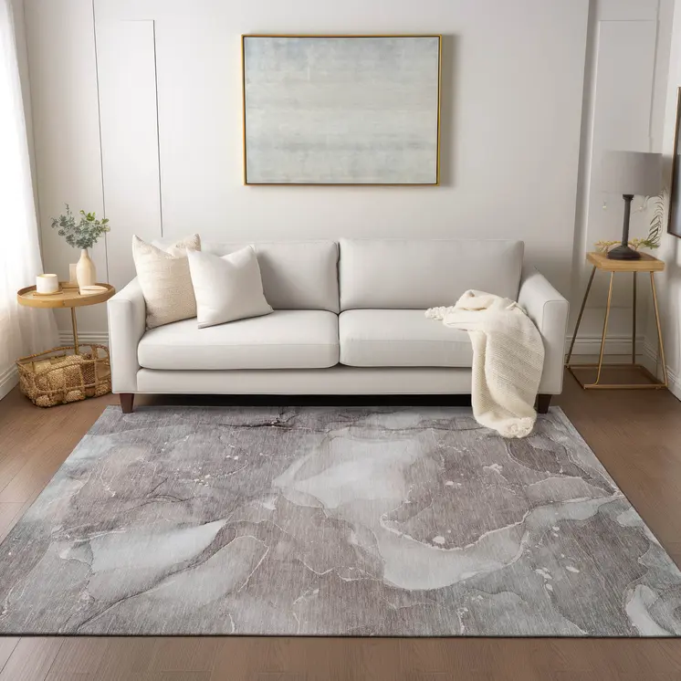 10' X 14' Taupe Abstract Washable Indoor Outdoor Area Rug