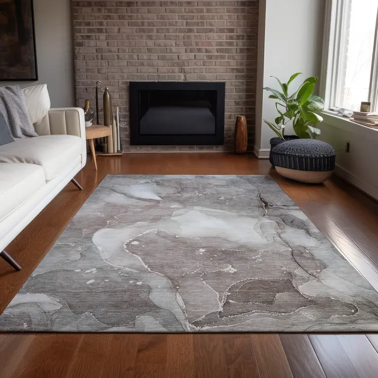 10' X 14' Taupe Abstract Washable Indoor Outdoor Area Rug