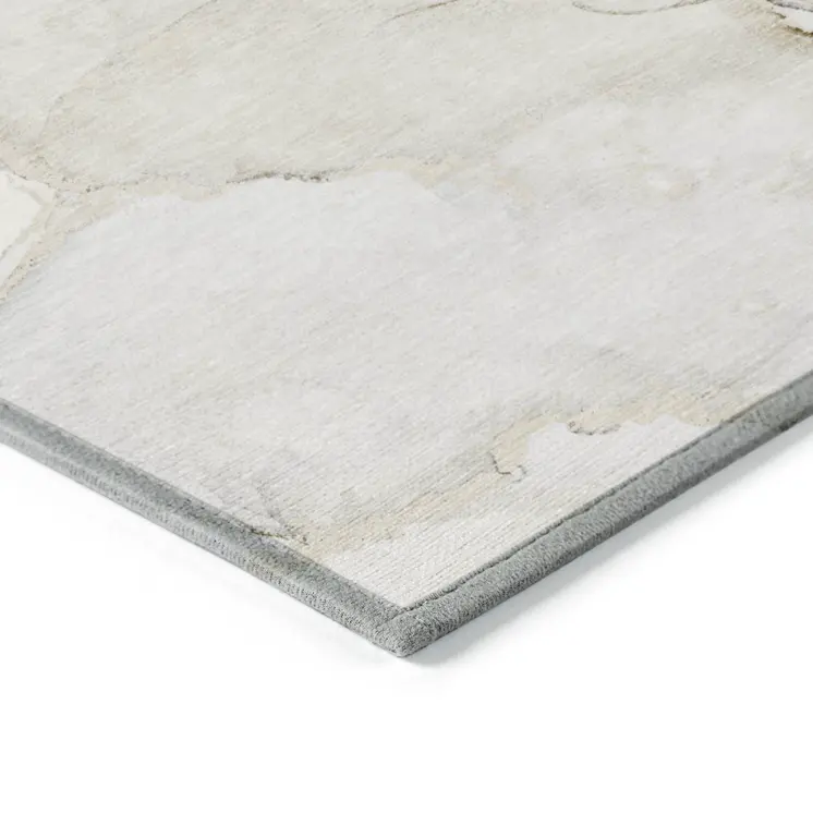 2' X 3' Beige and Ivory Abstract Washable Indoor Outdoor Area Rug