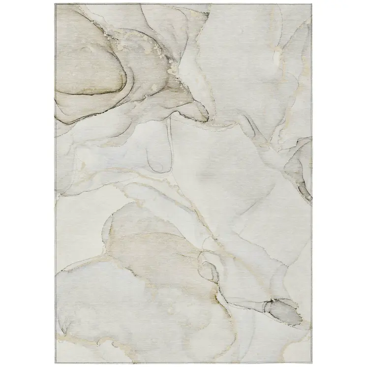 5' X 8' Beige and Ivory Abstract Washable Non Skid Indoor Outdoor Area Rug