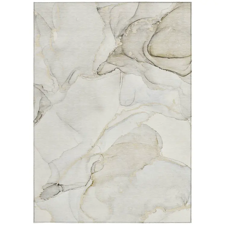 5' X 8' Beige and Ivory Abstract Washable Non Skid Indoor Outdoor Area Rug