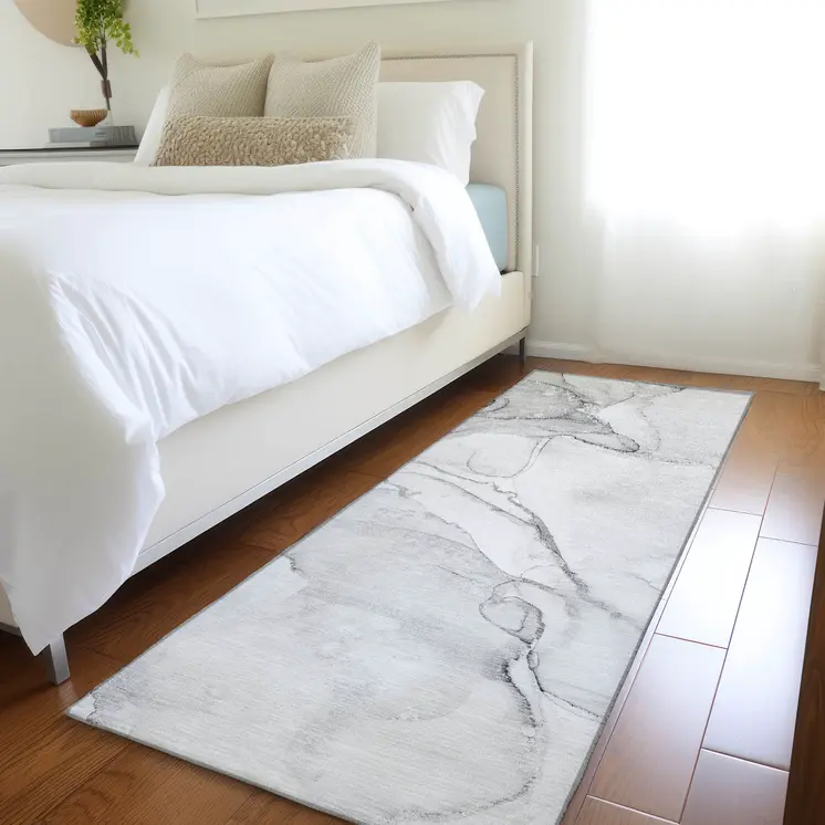 8' Runner Silver Abstract Washable Non Skid Indoor Outdoor Runner Rug