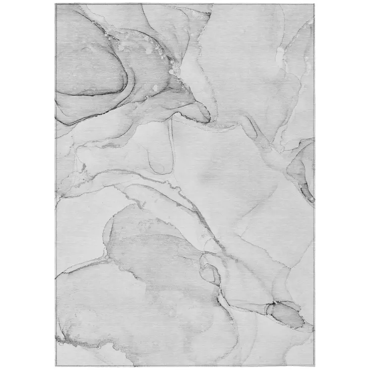 3' X 5' Silver Abstract Washable Non Skid Indoor Outdoor Area Rug