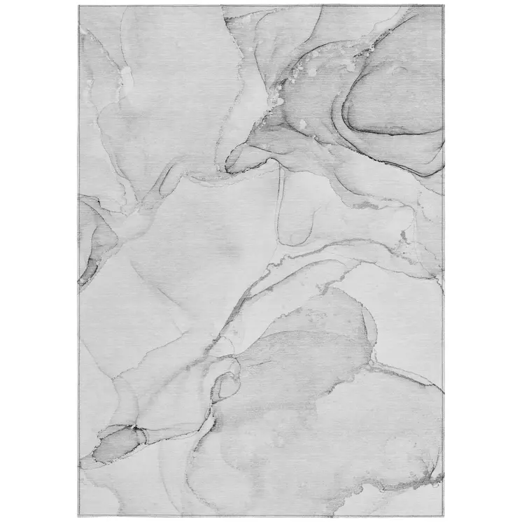 3' X 5' Silver Abstract Washable Non Skid Indoor Outdoor Area Rug