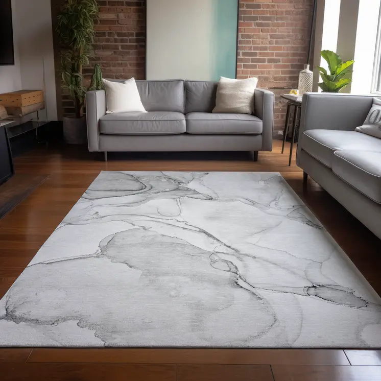 8' X 10' Silver Abstract Washable Non Skid Indoor Outdoor Area Rug