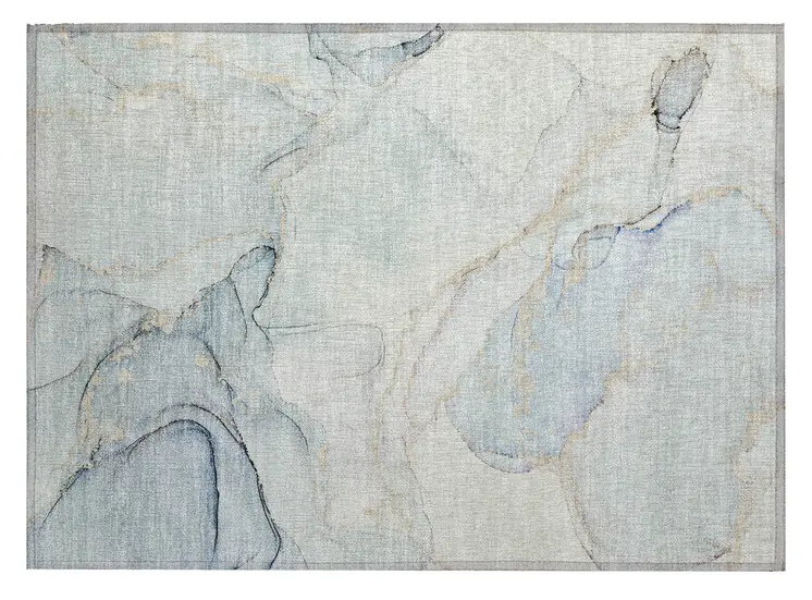 2' X 3' Beige and Blue Abstract Washable Non Skid Indoor Outdoor Area Rug