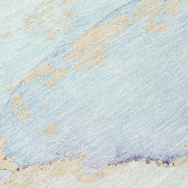 8' Runner Beige and Blue Abstract Washable Non Skid Indoor Outdoor Runner Rug