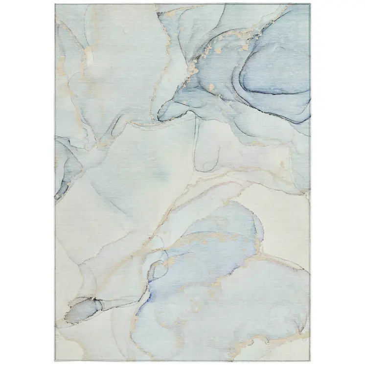 3' X 5' Beige and Blue Abstract Washable Non Skid Indoor Outdoor Area Rug