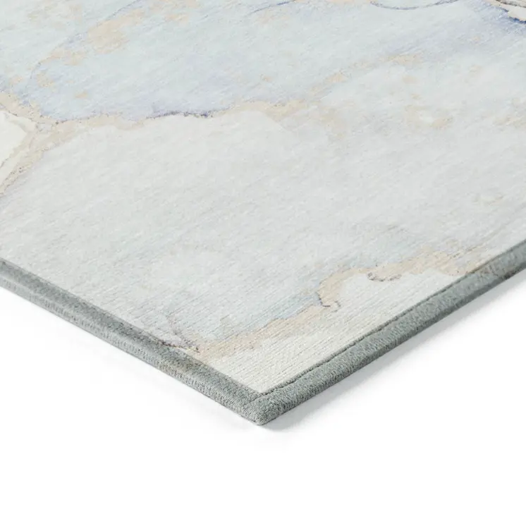 9' X 12' Beige and Blue Abstract Washable Non Skid Indoor Outdoor Area Rug
