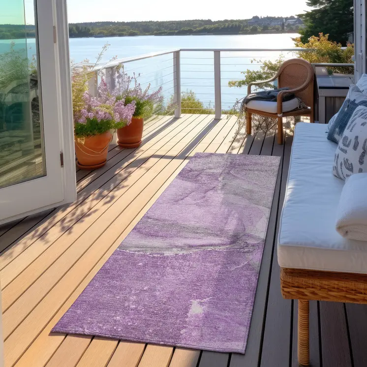 8' Runner Lilac Abstract Washable Non Skid Indoor Outdoor Runner Rug