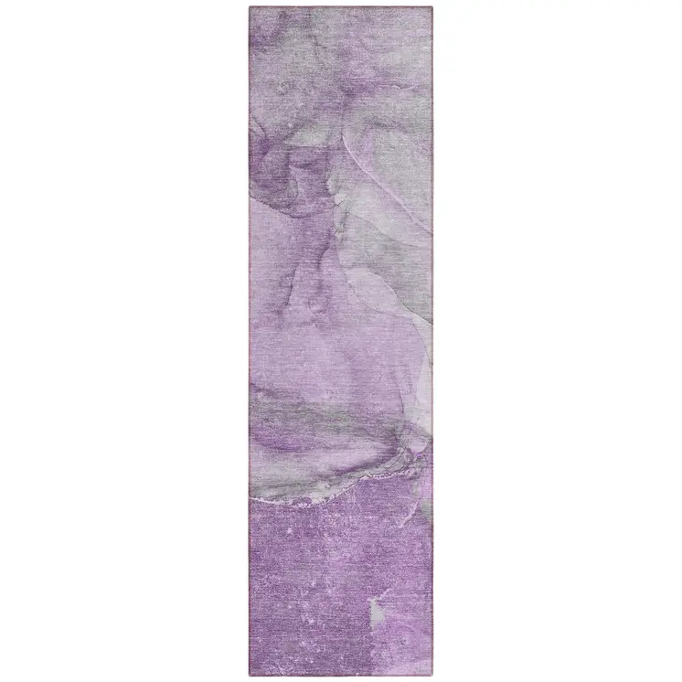 8' Runner Lilac Abstract Washable Non Skid Indoor Outdoor Runner Rug