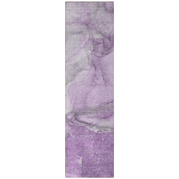 8' Runner Lilac Abstract Washable Non Skid Indoor Outdoor Runner Rug