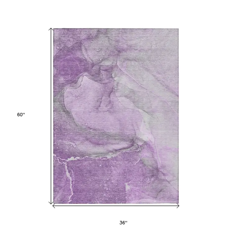 3' X 5' Lilac Abstract Washable Non Skid Indoor Outdoor Area Rug
