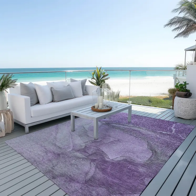 3' X 5' Lilac Abstract Washable Non Skid Indoor Outdoor Area Rug