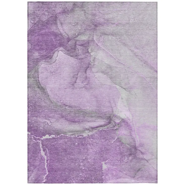 3' X 5' Lilac Abstract Washable Non Skid Indoor Outdoor Area Rug