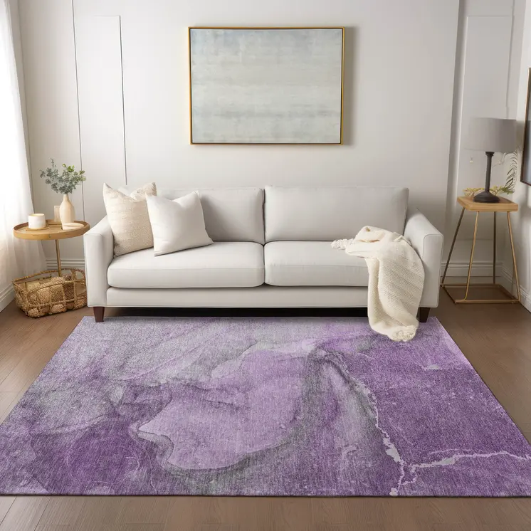 10' X 14' Lilac Abstract Washable Non Skid Indoor Outdoor Area Rug